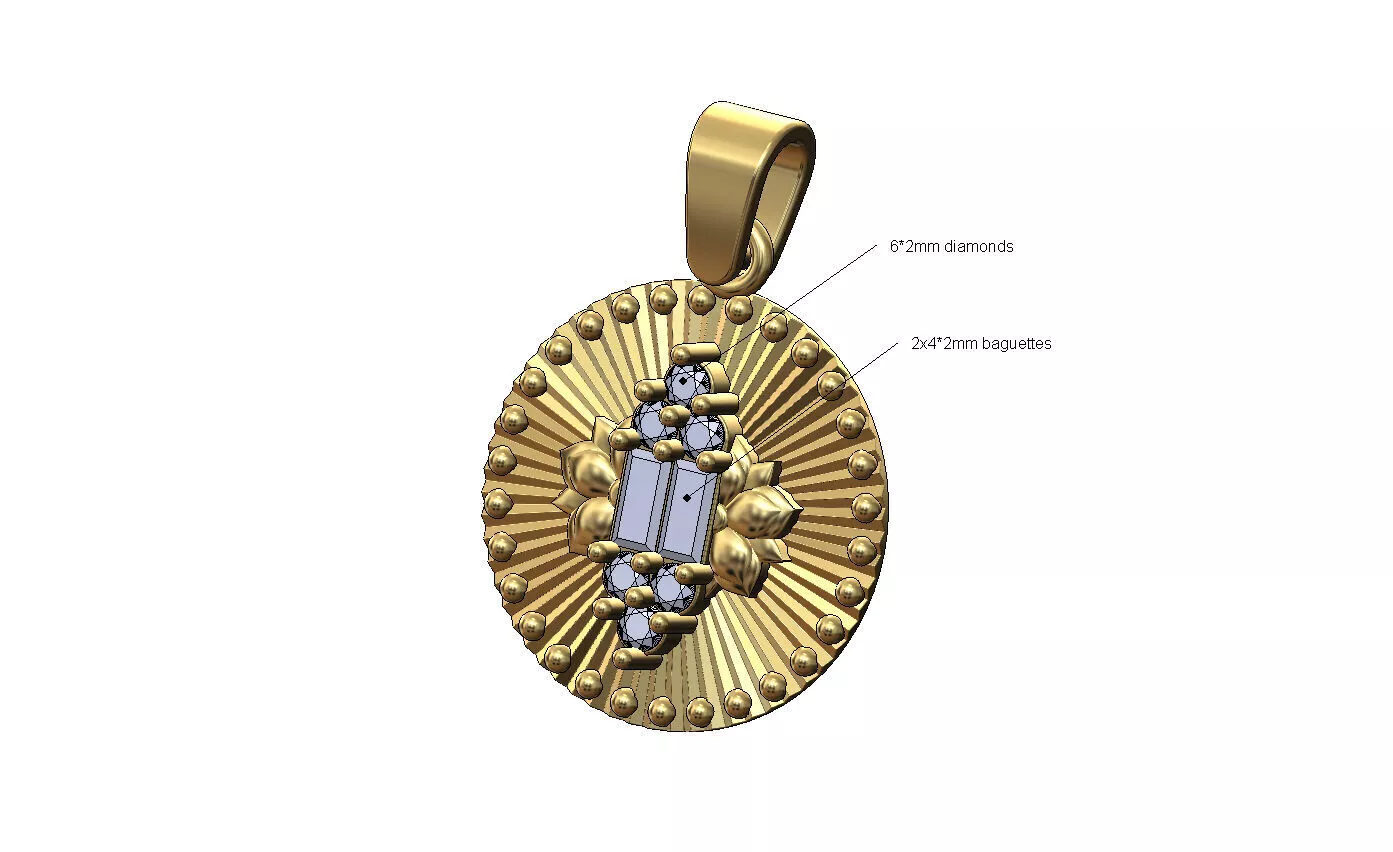 Faceted beaded coin diamond lotus diamond cluster pendant 3D print model