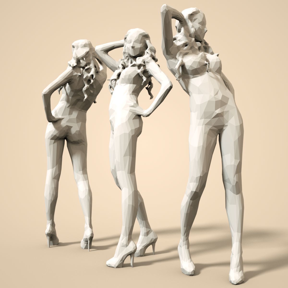 Girl Low poly Sculpture 3D print model_3