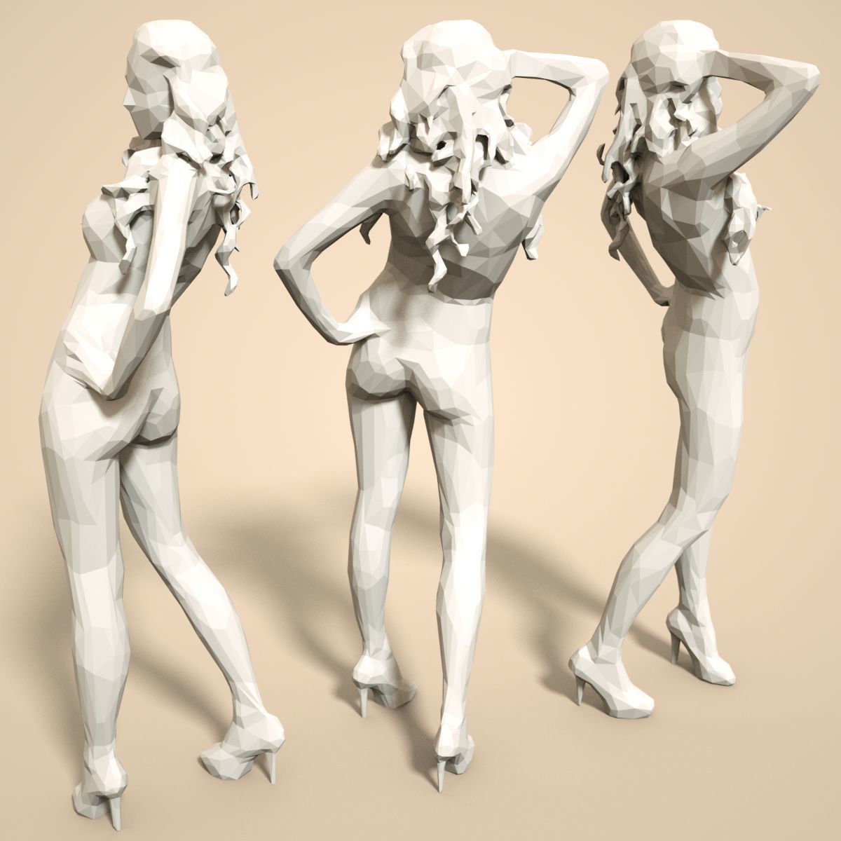 Girl Low poly Sculpture 3D print model_1
