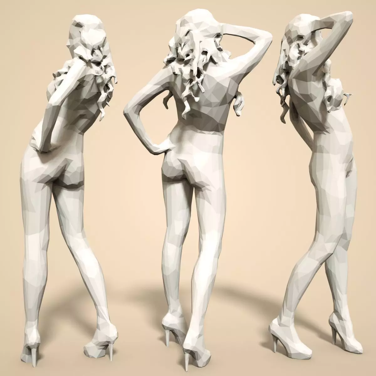 Girl Low poly Sculpture 3D print model_0