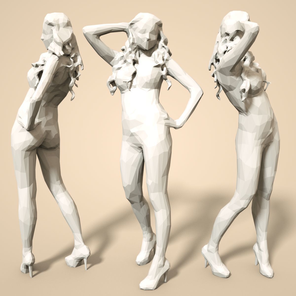 Girl Low poly Sculpture 3D print model_2