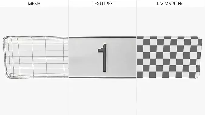 Prestige Vehicle License Plate UAE Single Digit White 3D model 5