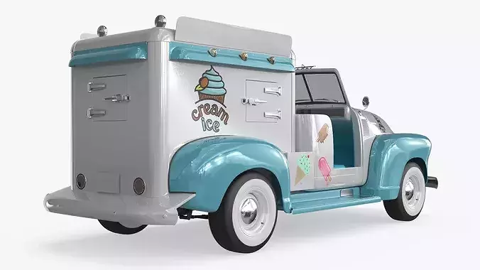 Retro Ice Cream Truck Two-Tone White Blue Rigged for Maya 3D model 3