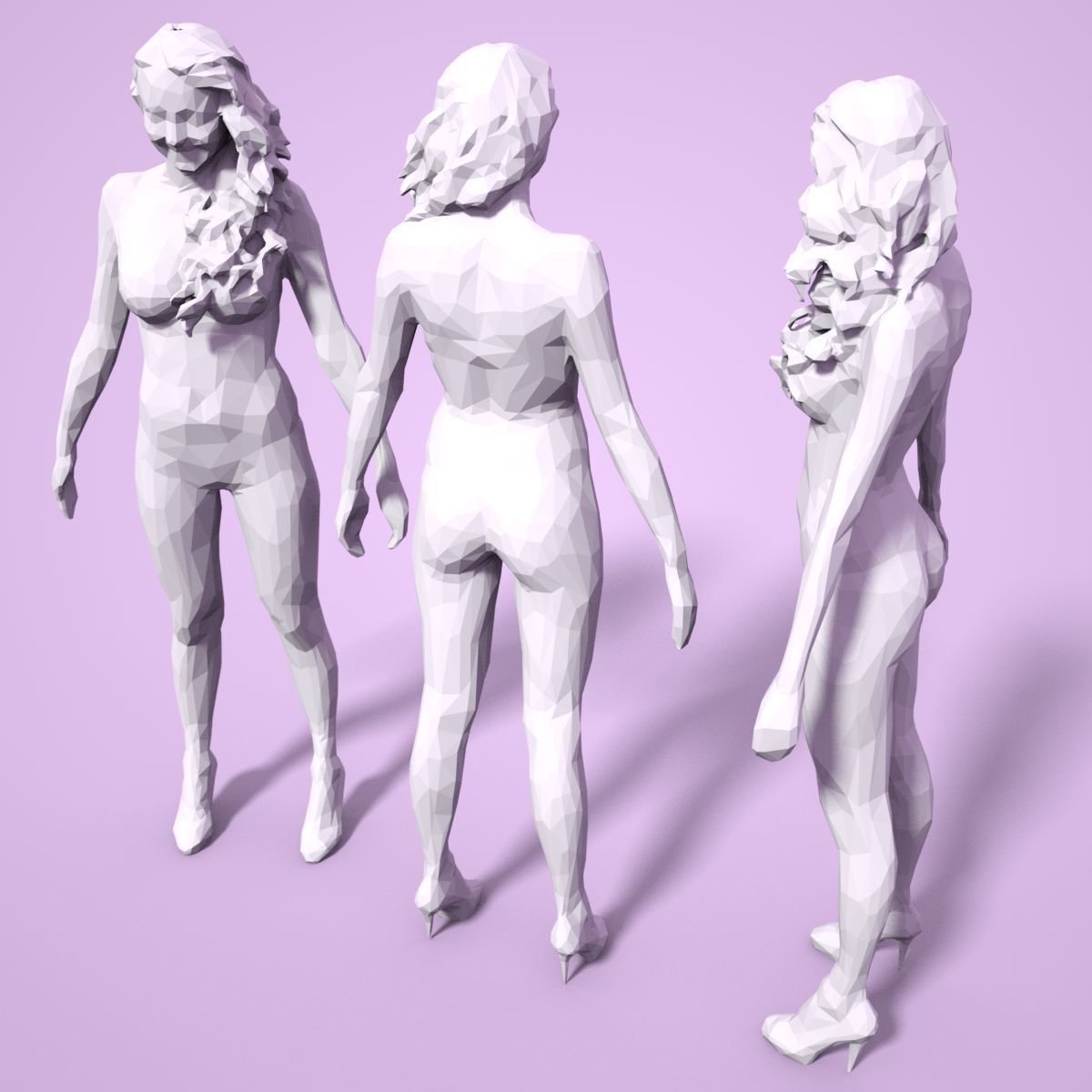 Girl Low poly Sculpture 3D print model_2