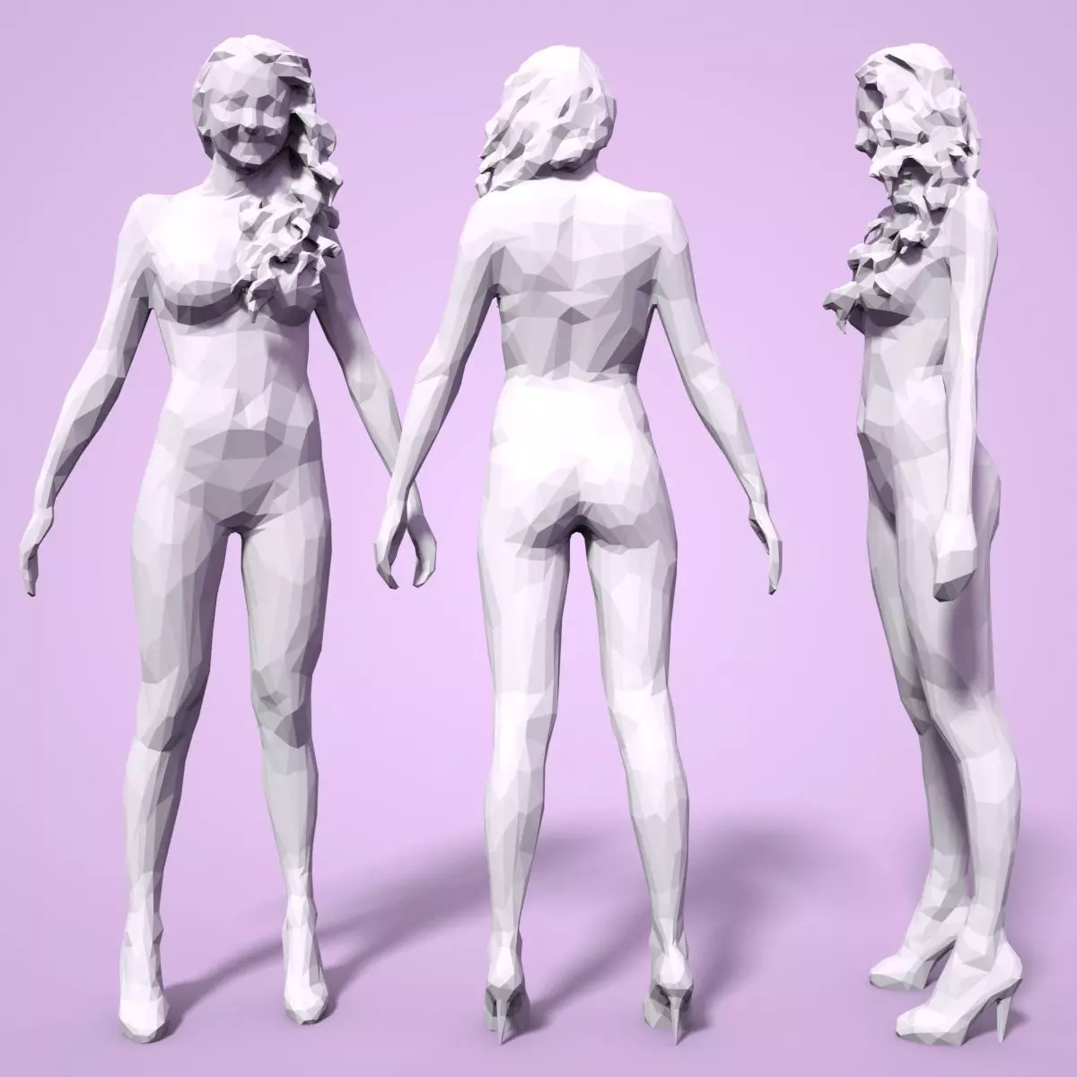 Girl Low poly Sculpture 3D print model_0