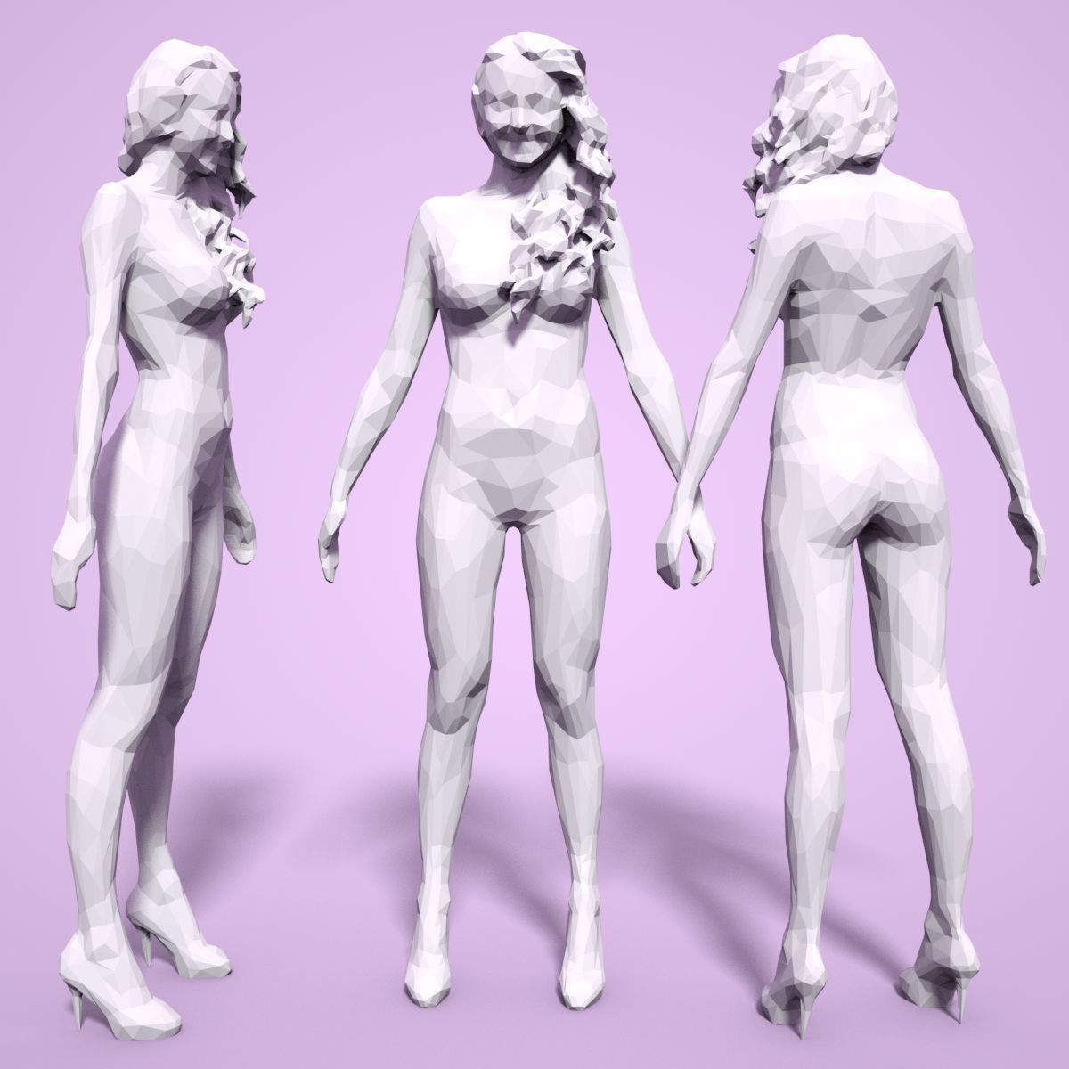 Girl Low poly Sculpture 3D print model_1