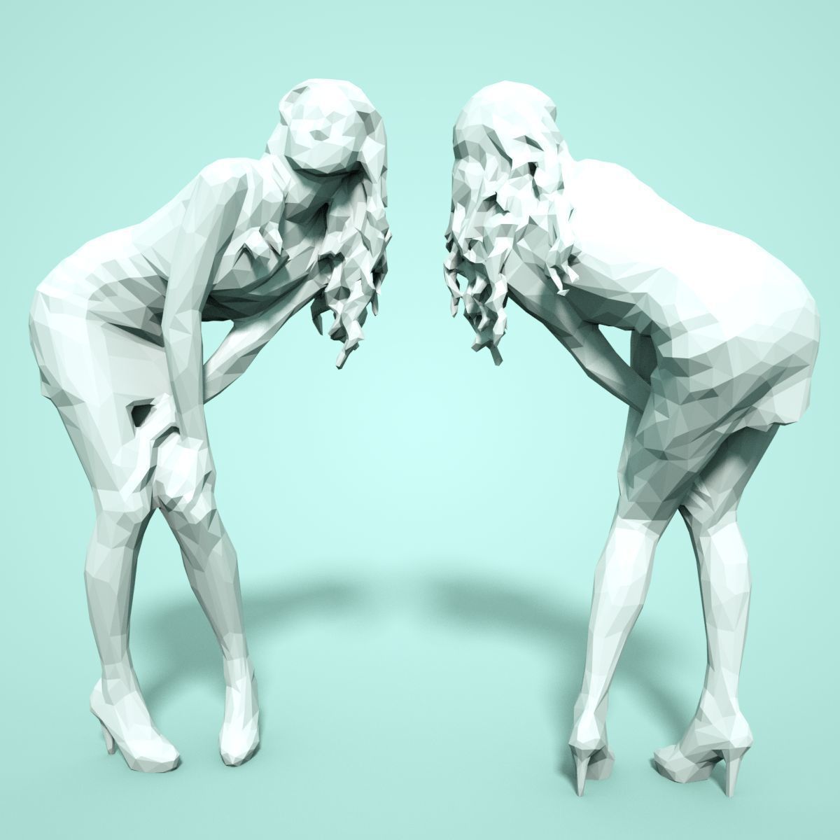 Girl Low poly Sculpture 3D print model_2