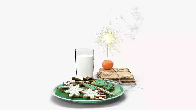 Festive Christmas Composition with Sparklers and Treats 3D model