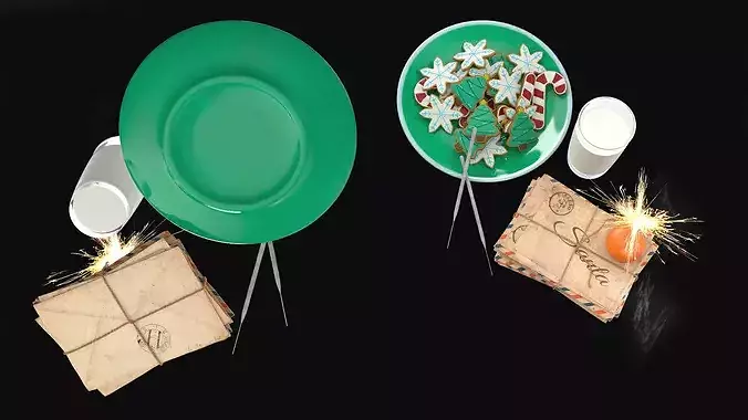 Festive Christmas Composition with Sparklers and Treats 3D model 5