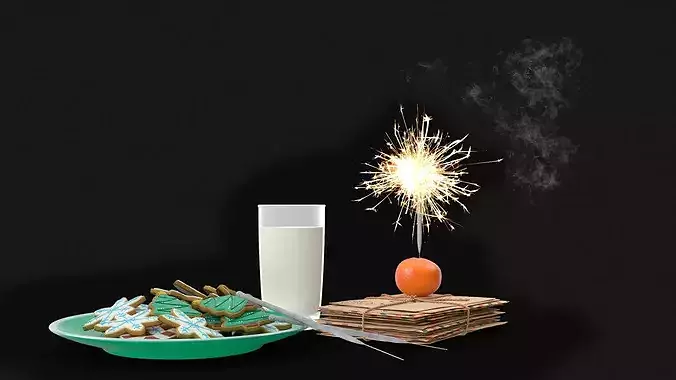 Festive Christmas Composition with Sparklers and Treats 3D model 3