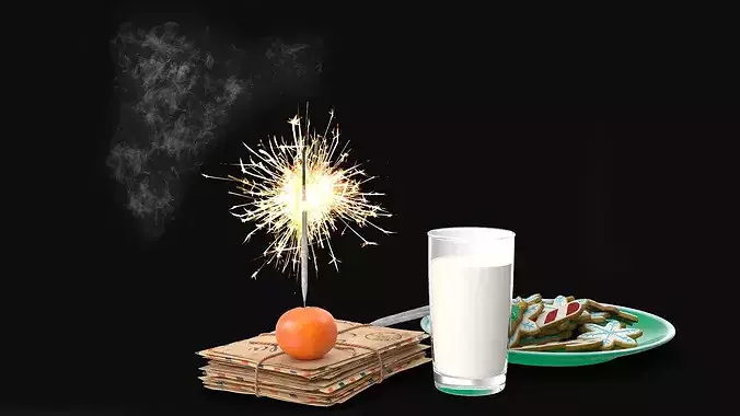 Festive Christmas Composition with Sparklers and Treats 3D model 4