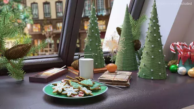 Festive Christmas Composition with Sparklers and Treats 3D model 2