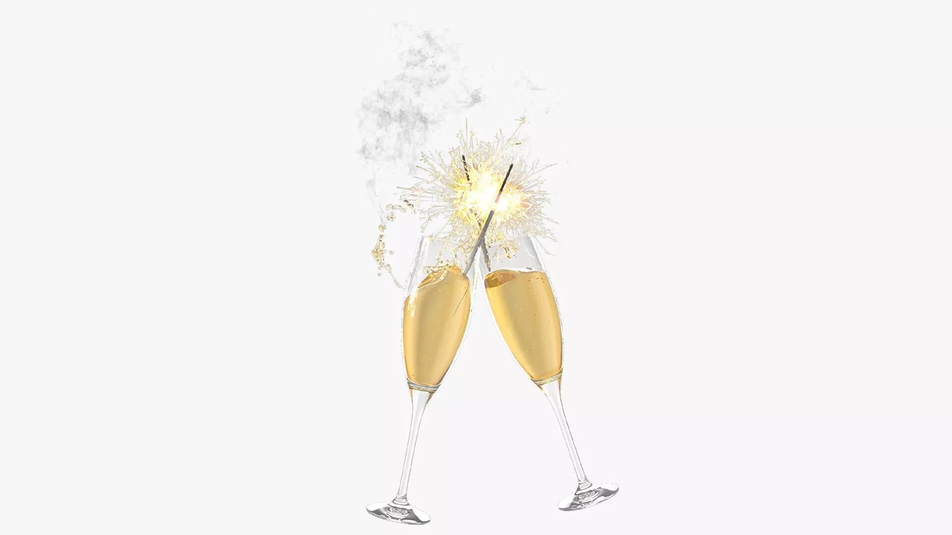 Festive Glasses with Champagne and Sparklers 3D model