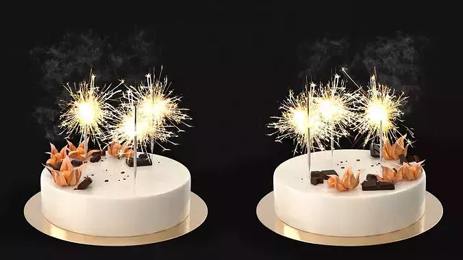 Celebration Mousse Cake with Sparklers and Physalis Decoration 3D model 3