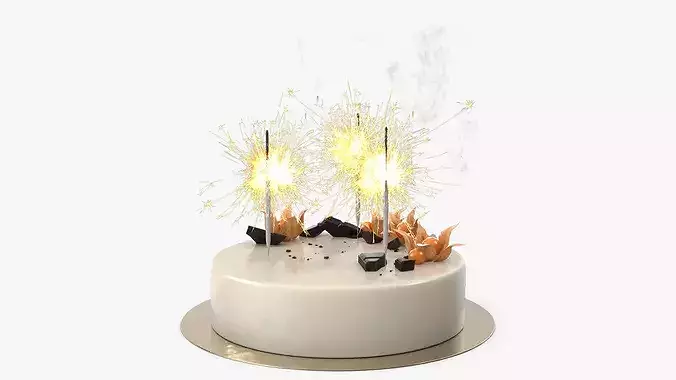 Celebration Mousse Cake with Sparklers and Physalis Decoration 3D model