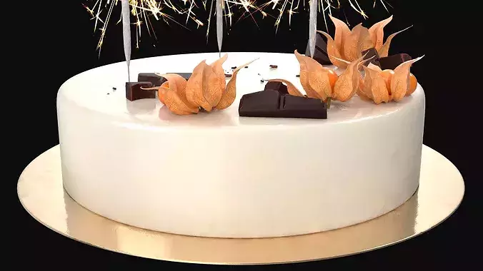 Celebration Mousse Cake with Sparklers and Physalis Decoration 3D model 5