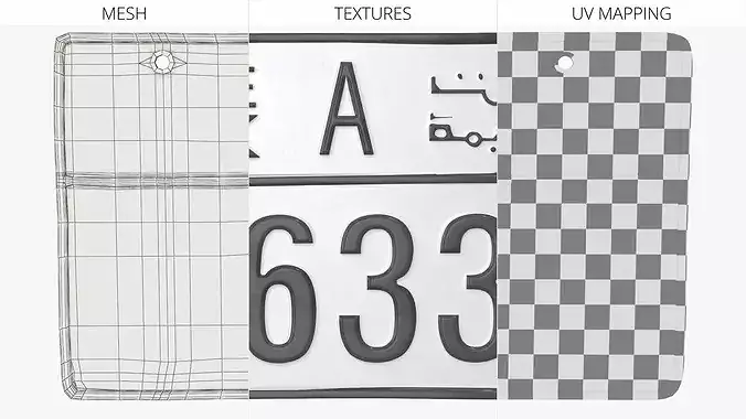 UAE Ras Al Khaimah Vehicle License Plate White 3D model 5