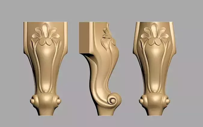 Ornate Floral Cabriole Furniture Leg STL