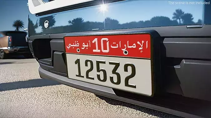 UAE Abu Dhabi Vehicle License Plate Type 10 Red White 3D model 2