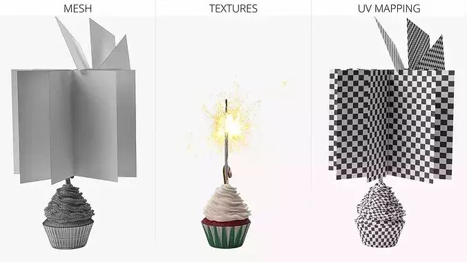 Christmas Cupcake with Sparkler and Candy Cane Cookie 3D model 6