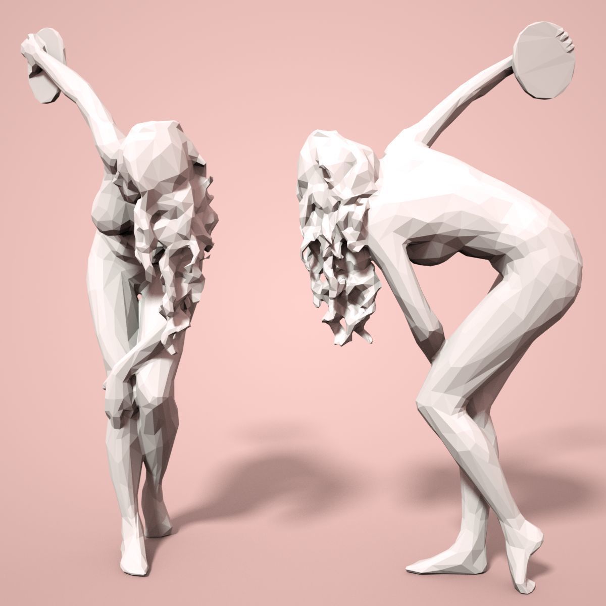 21 Girl Statues Faceted Look Low-poly 3D model_28