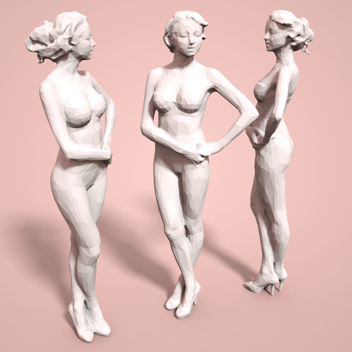 21 Girl Statues Faceted Look Low-poly 3D model_75