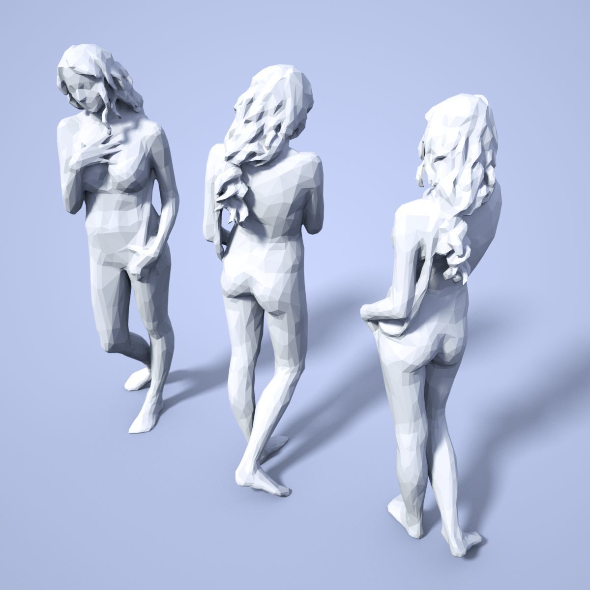 21 Girl Statues Faceted Look Low-poly 3D model_92
