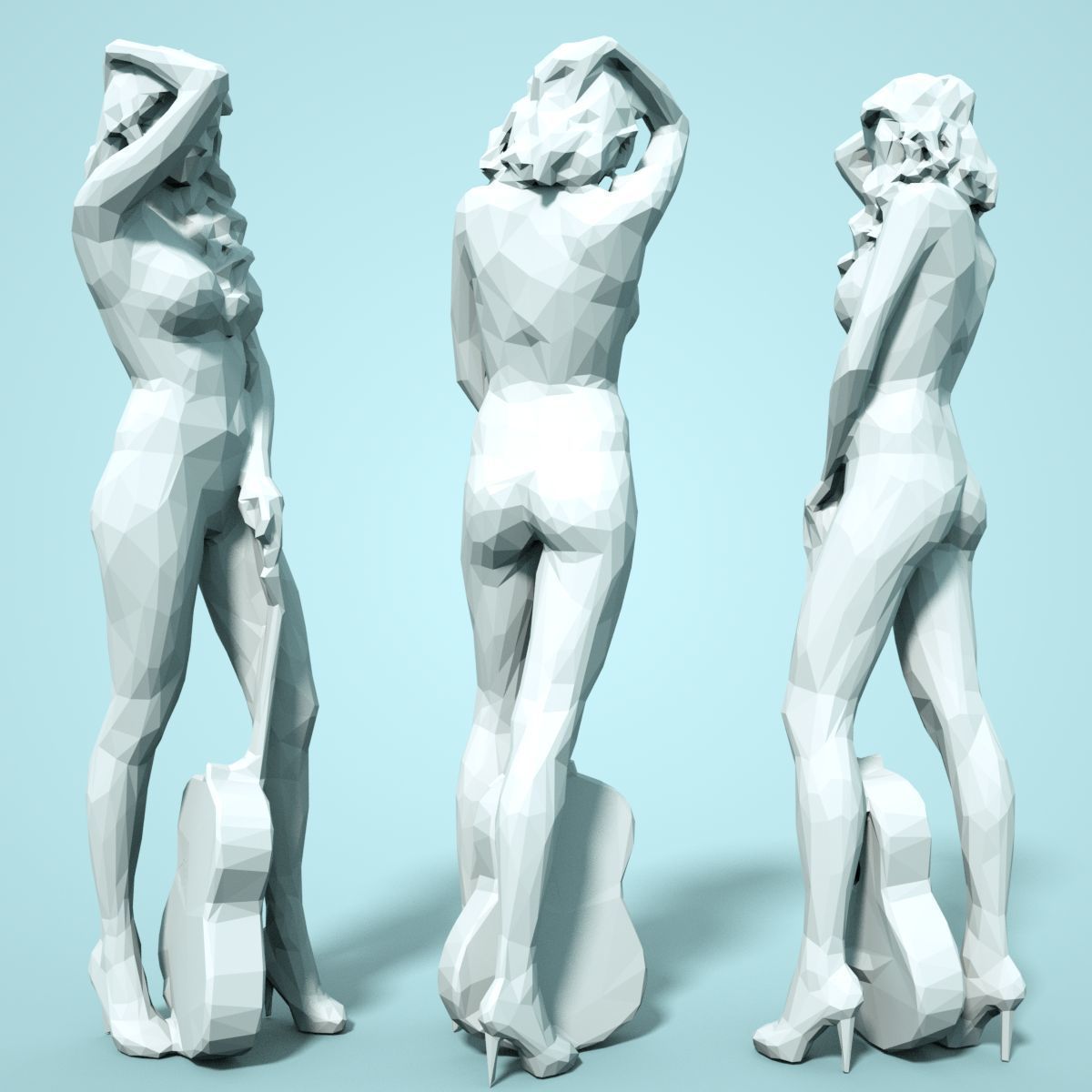 21 Girl Statues Faceted Look Low-poly 3D model_38