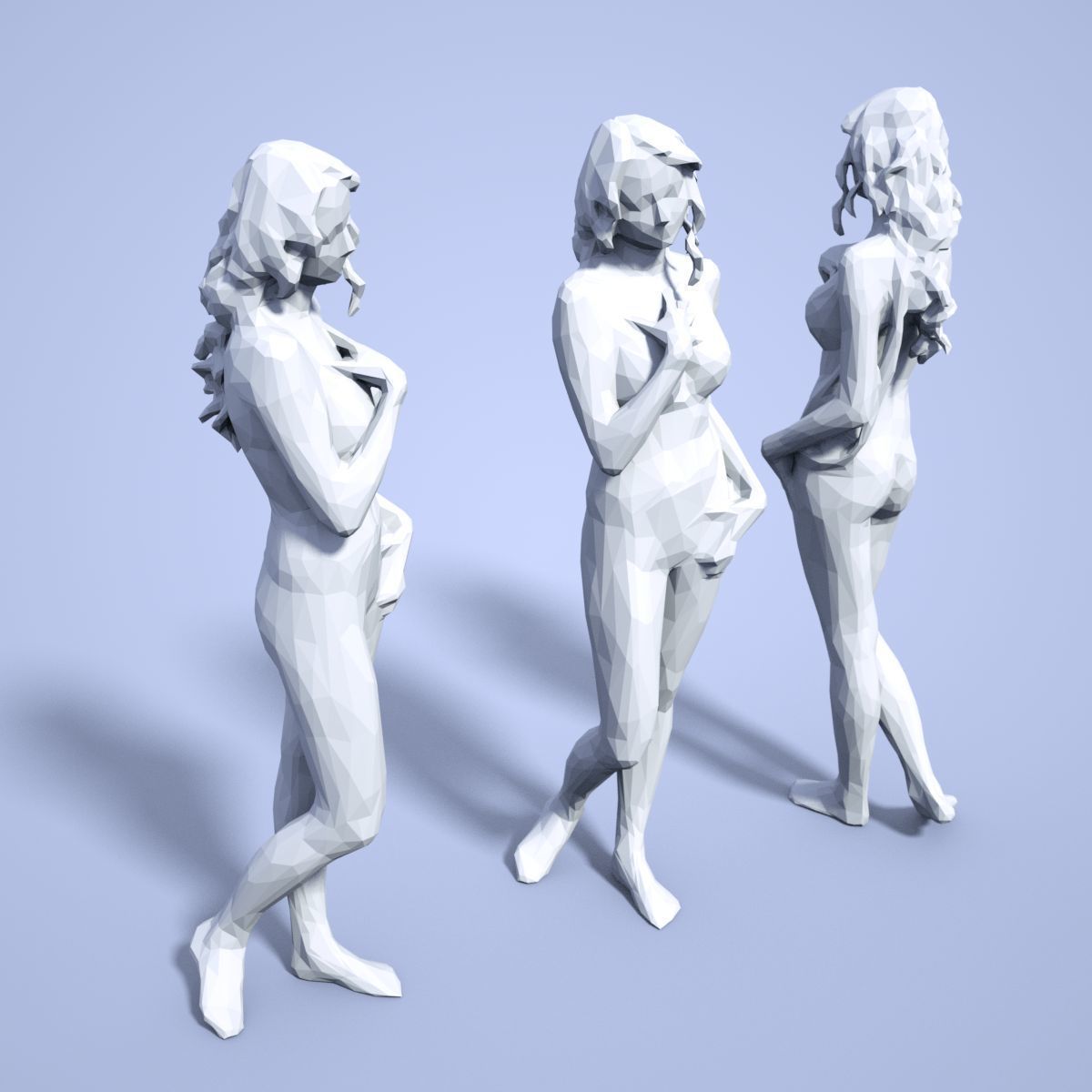 21 Girl Statues Faceted Look Low-poly 3D model_71
