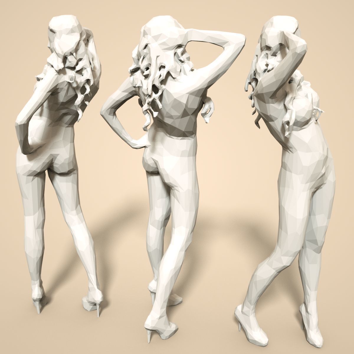 21 Girl Statues Faceted Look Low-poly 3D model_58