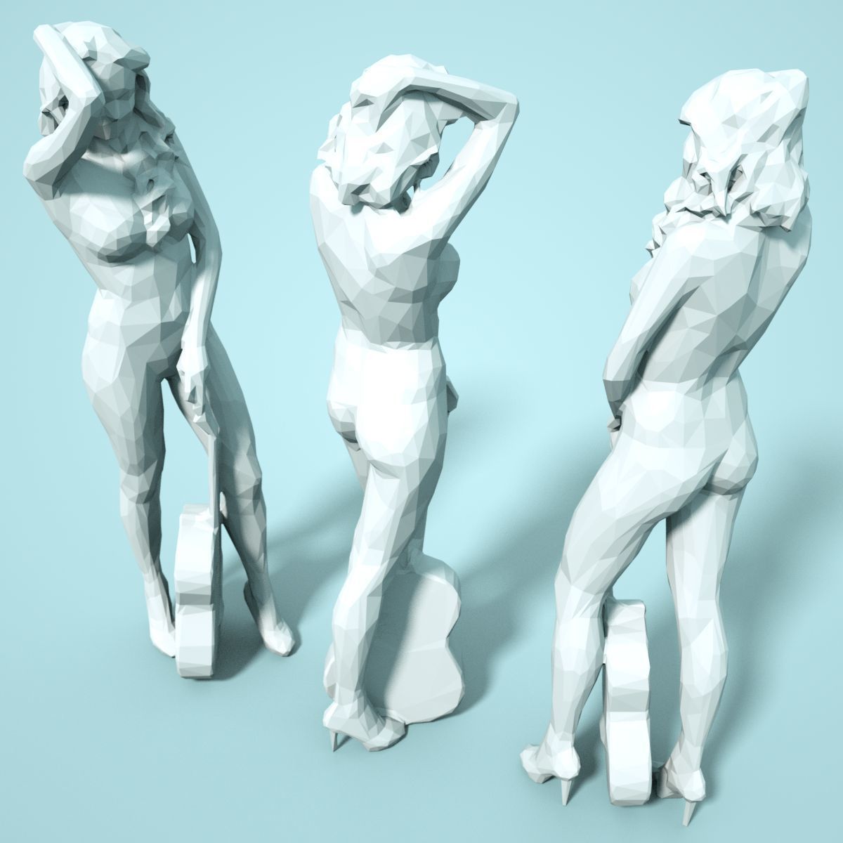21 Girl Statues Faceted Look Low-poly 3D model_101