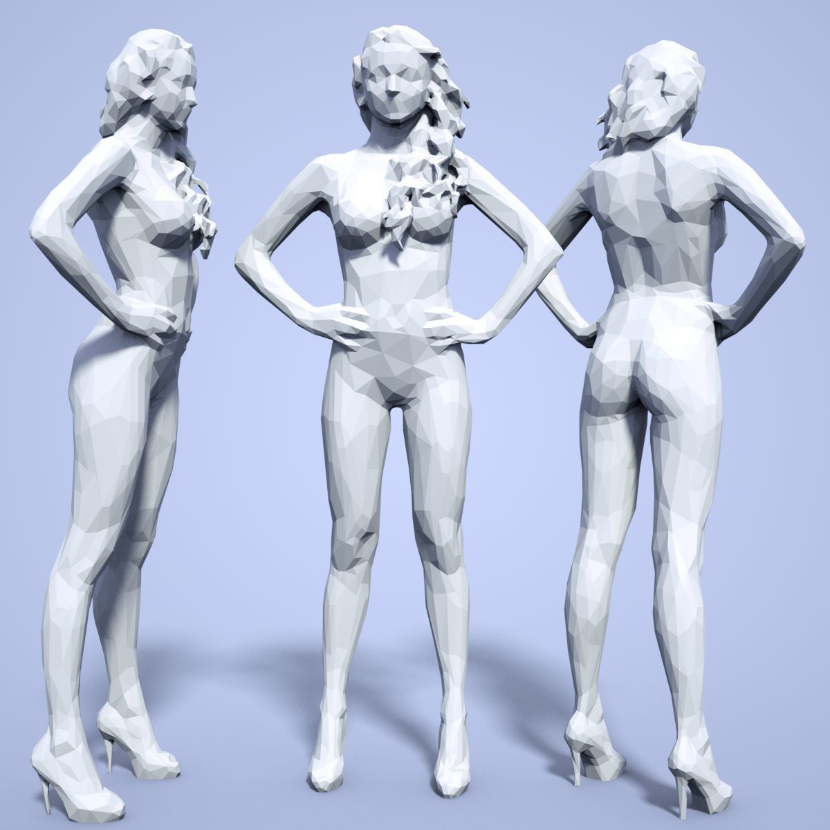 21 Girl Statues Faceted Look Low-poly 3D model_9