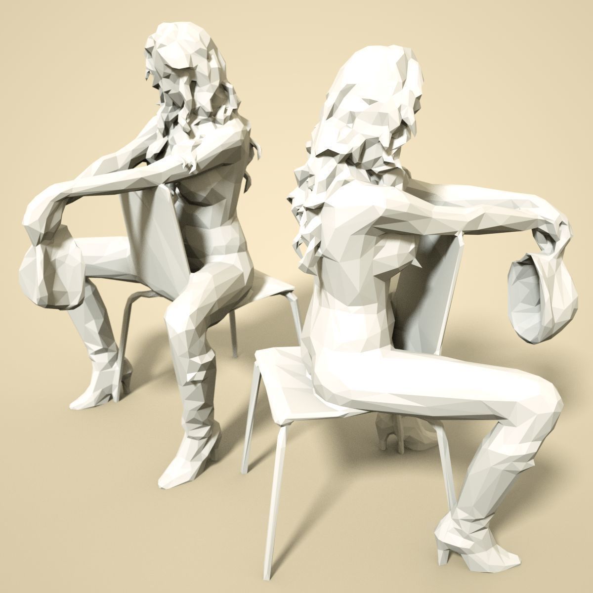 21 Girl Statues Faceted Look Low-poly 3D model_47