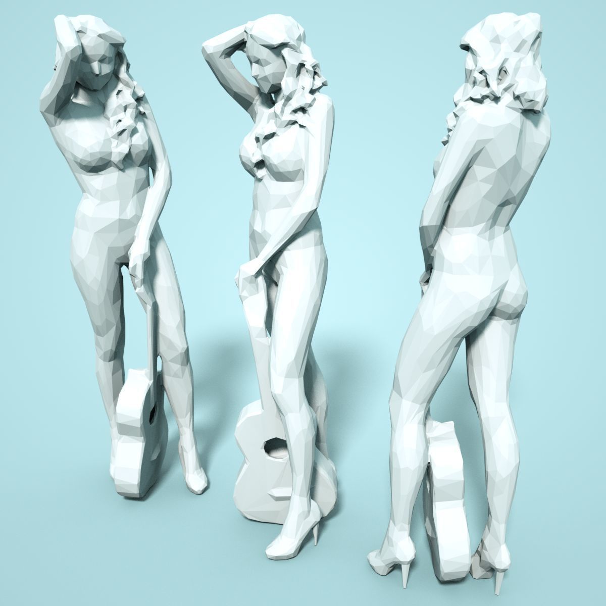 21 Girl Statues Faceted Look Low-poly 3D model_61