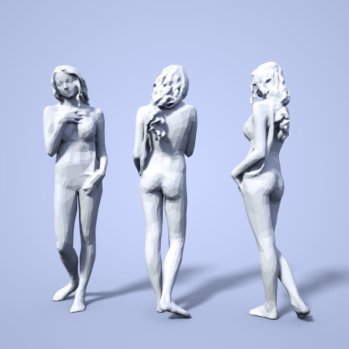 21 Girl Statues Faceted Look Low-poly 3D model_27