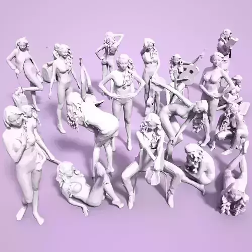 21 Girl Statues Faceted Look Low-poly 3D model