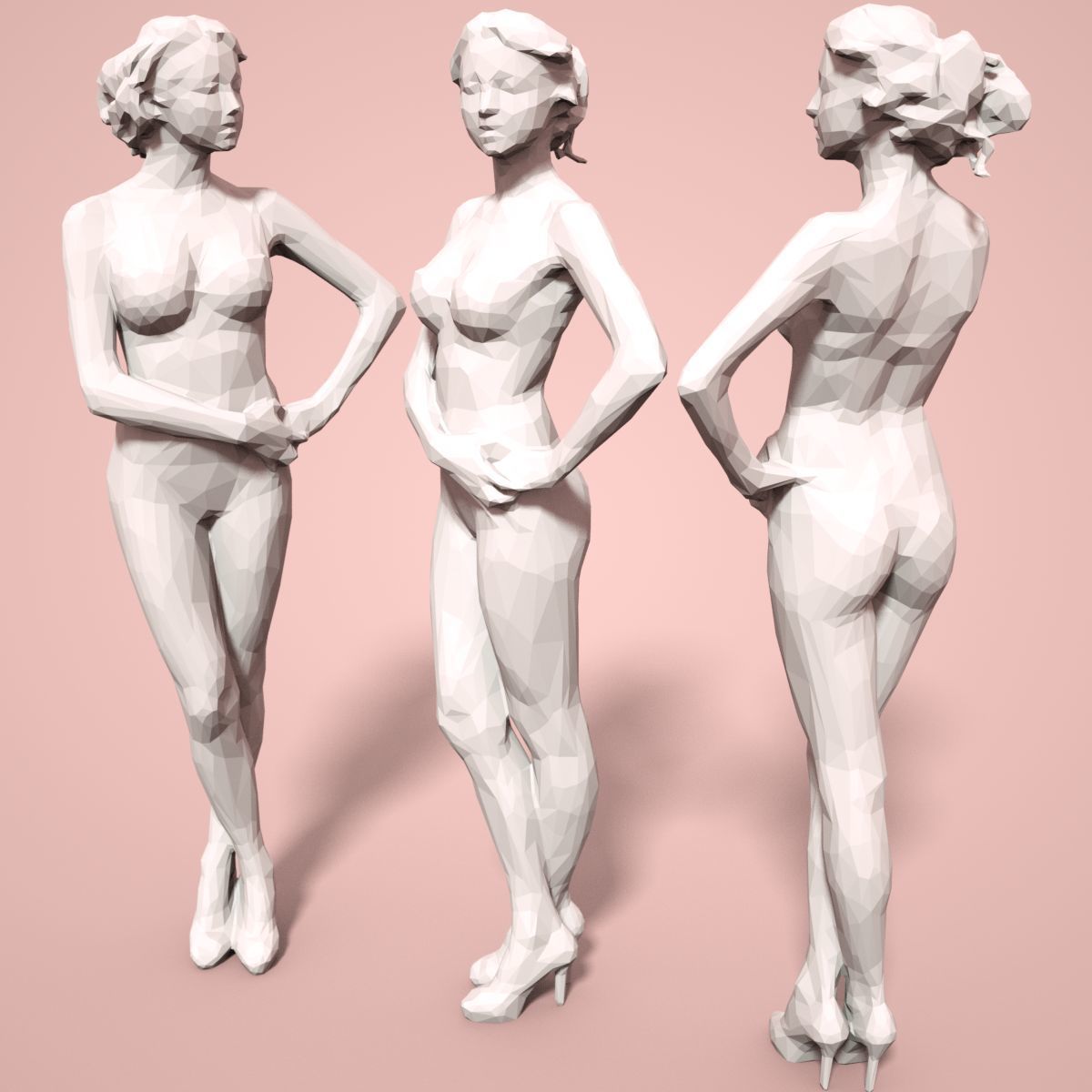 21 Girl Statues Faceted Look Low-poly 3D model_52