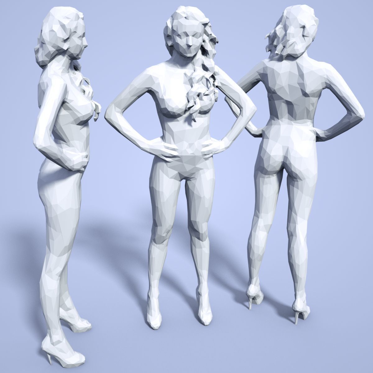 21 Girl Statues Faceted Look Low-poly 3D model_72