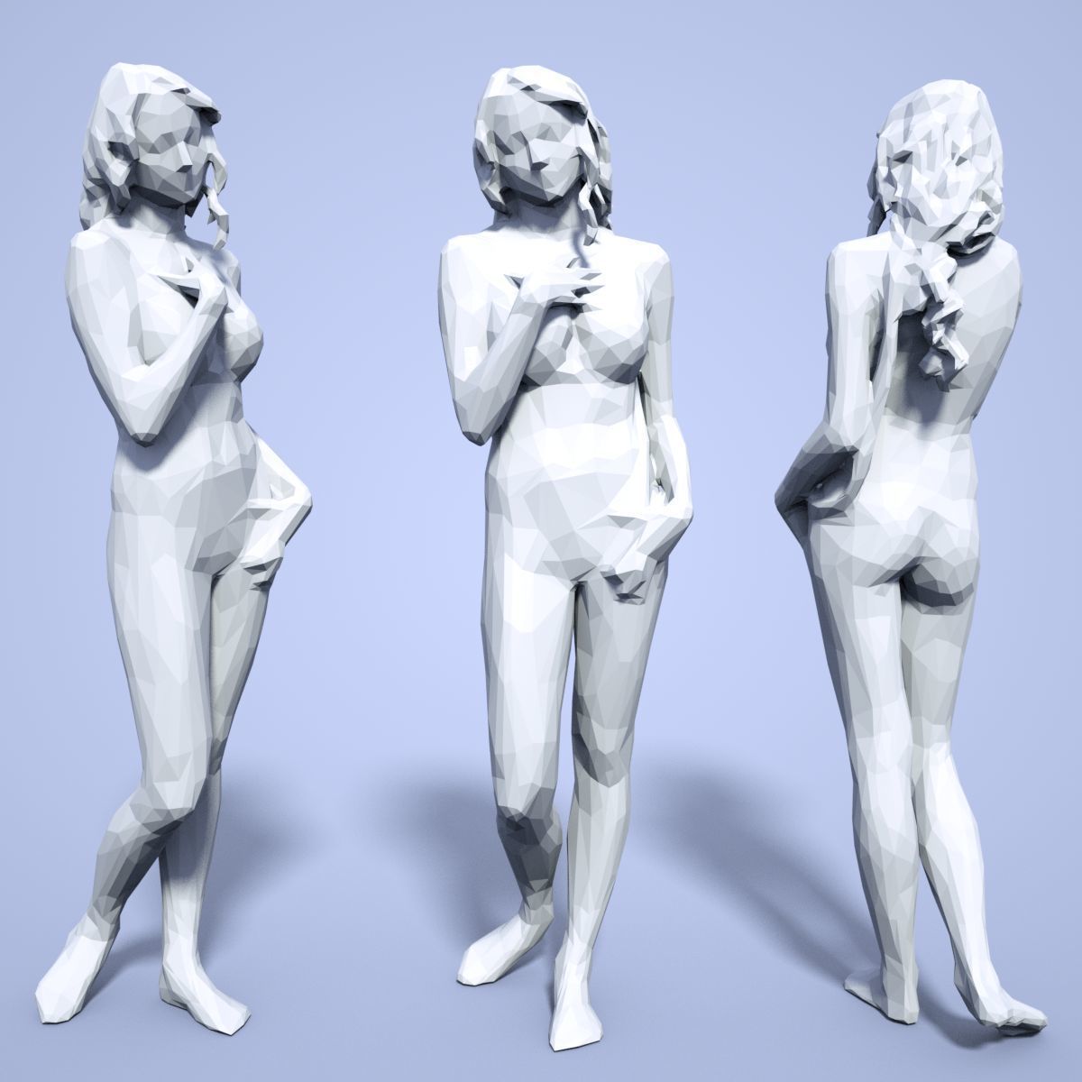 21 Girl Statues Faceted Look Low-poly 3D model_6