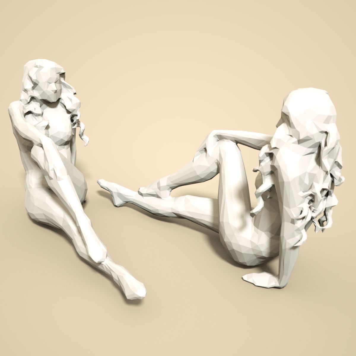 21 Girl Statues Faceted Look Low-poly 3D model_11