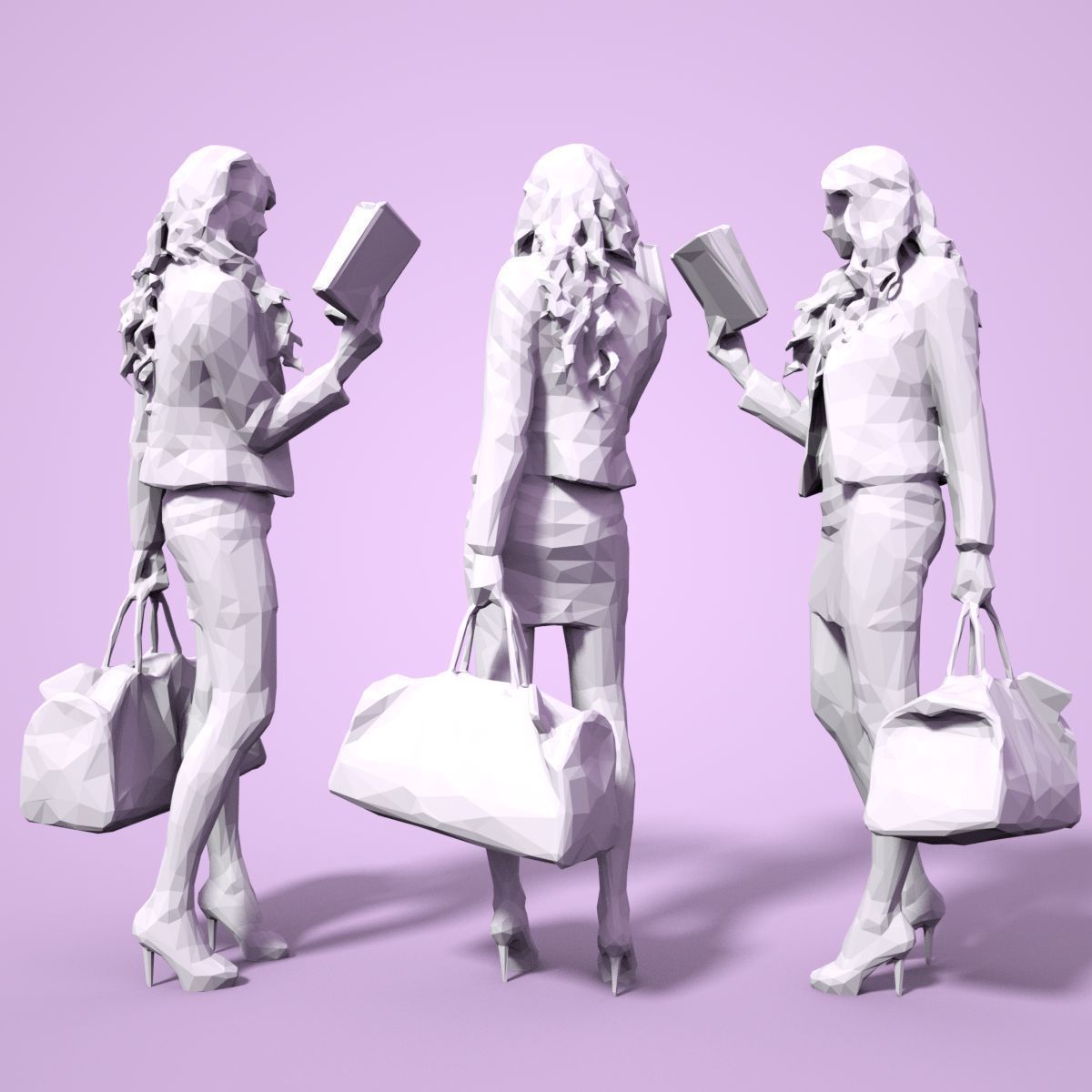 21 Girl Statues Faceted Look Low-poly 3D model_44