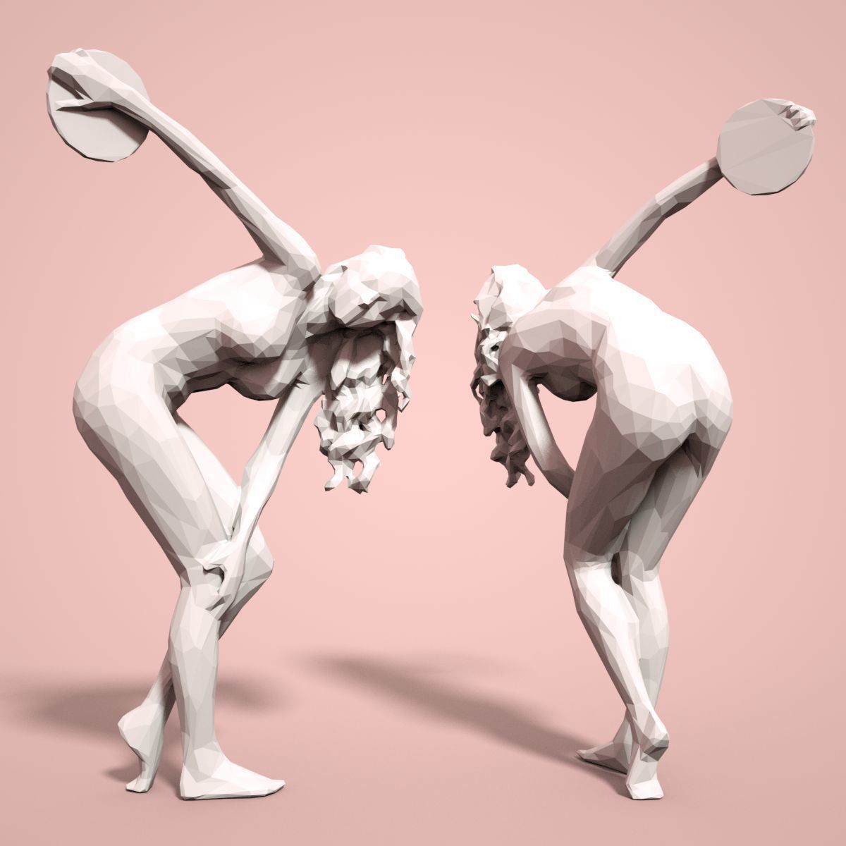 21 Girl Statues Faceted Look Low-poly 3D model_7