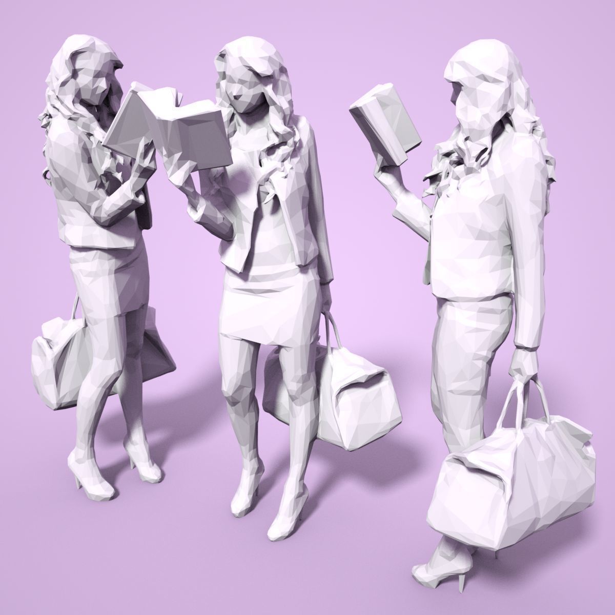 21 Girl Statues Faceted Look Low-poly 3D model_65