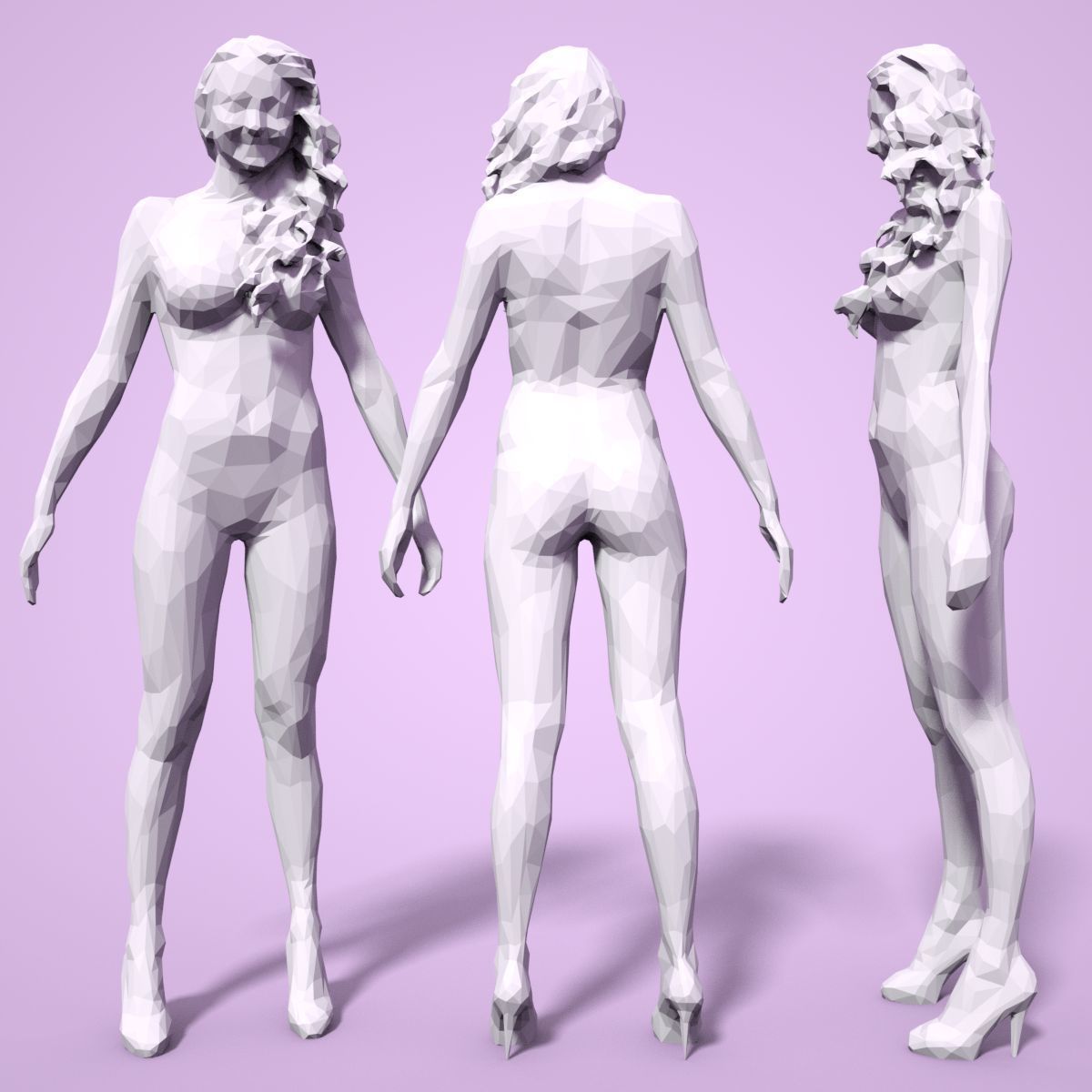 21 Girl Statues Faceted Look Low-poly 3D model_31
