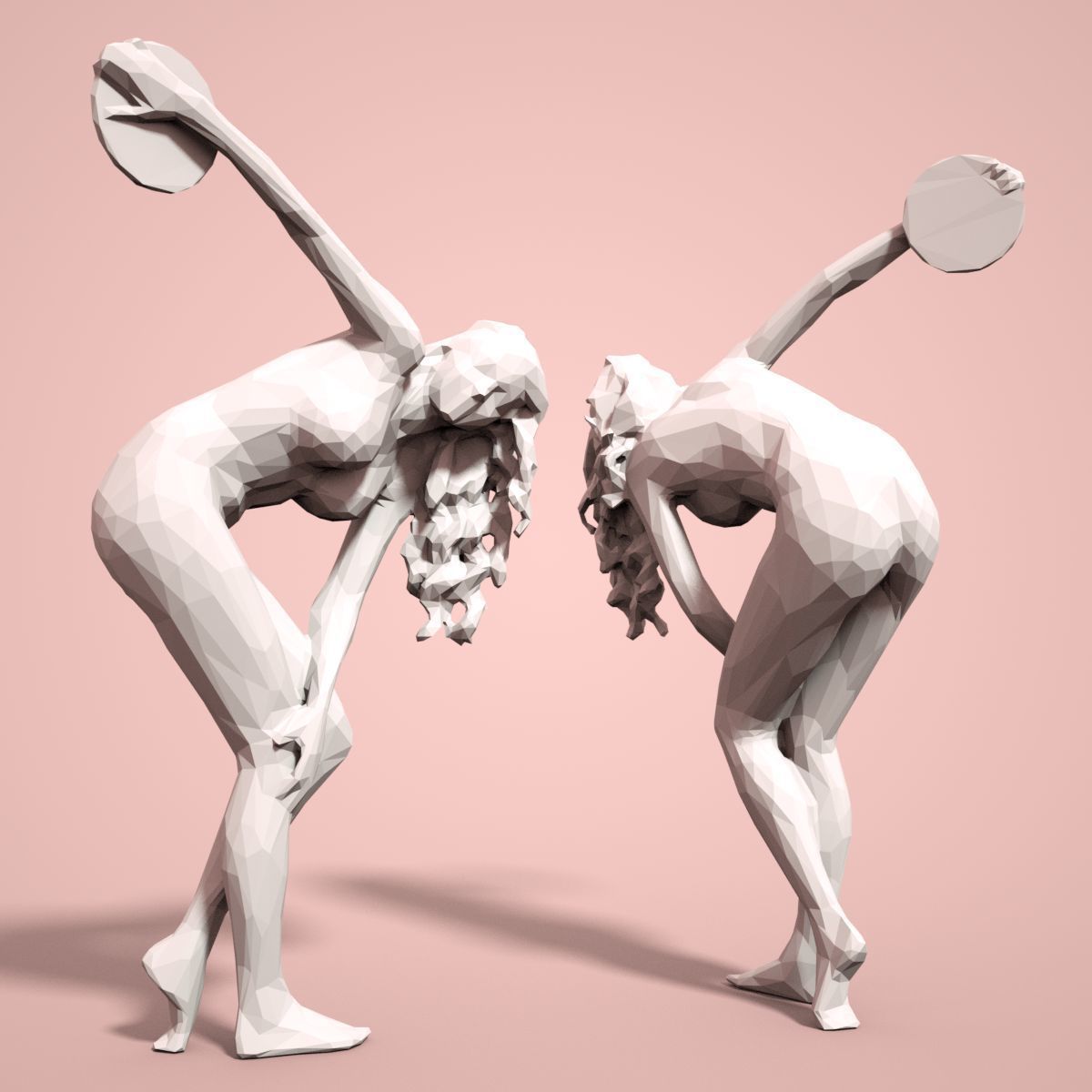 21 Girl Statues Faceted Look Low-poly 3D model_70