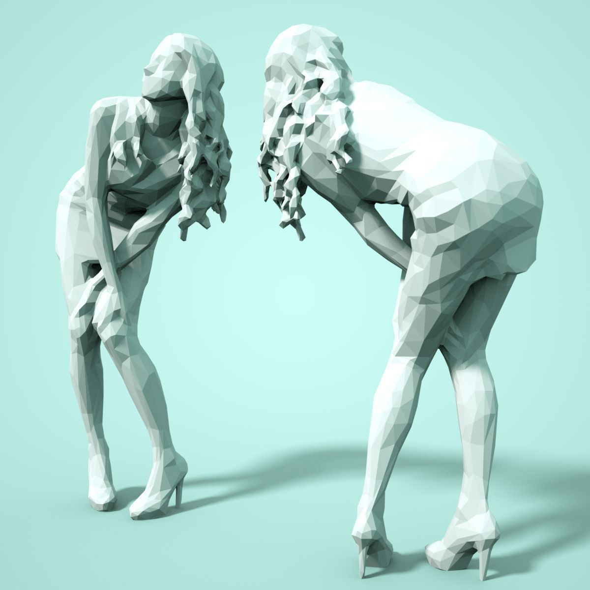 21 Girl Statues Faceted Look Low-poly 3D model_29