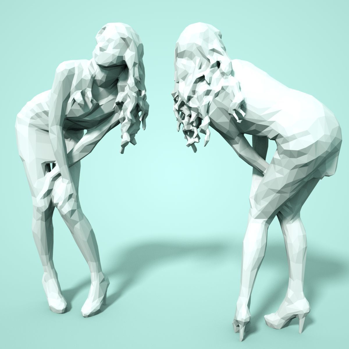 21 Girl Statues Faceted Look Low-poly 3D model_90