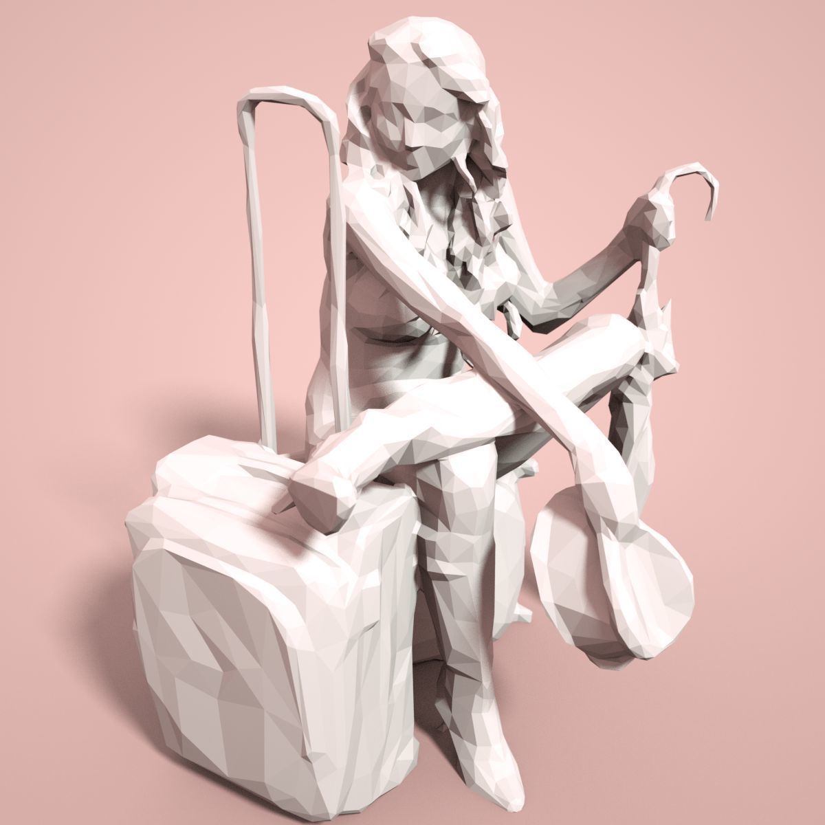 21 Girl Statues Faceted Look Low-poly 3D model_84
