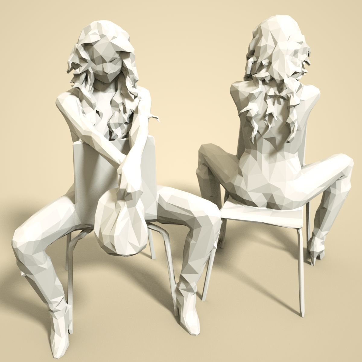 21 Girl Statues Faceted Look Low-poly 3D model_67