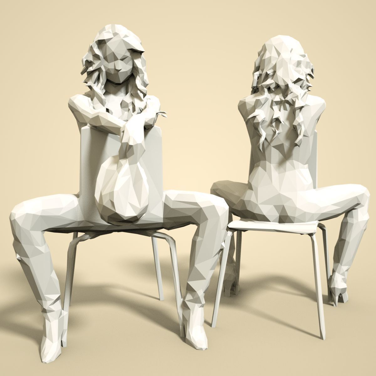 21 Girl Statues Faceted Look Low-poly 3D model_3